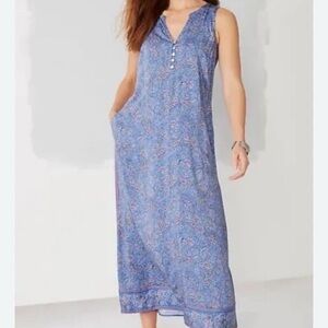 J. JILL Blue Floral Paisley Print Sleeveless Maxi Shift Dress Size XS Beach Boho